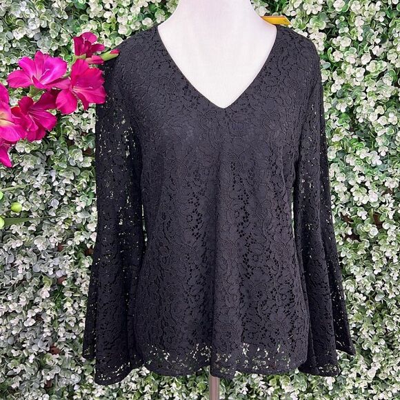 Catherine Malandrino Flare Sleeve Black Lace Top NWT - Picture 1 of 10